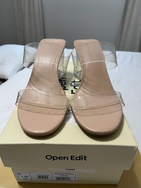 Open Edit Nude Clear Strap Slide Mules